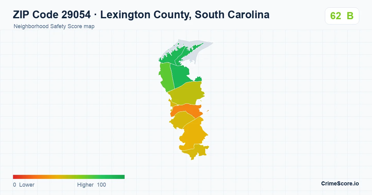 ZIP Code 29054 in Lexington County, South Carolina neighborhood Safety Score map