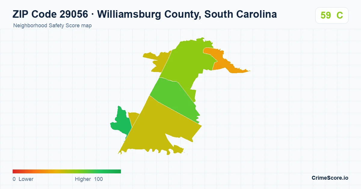 ZIP Code 29056 in Williamsburg County, South Carolina neighborhood Safety Score map