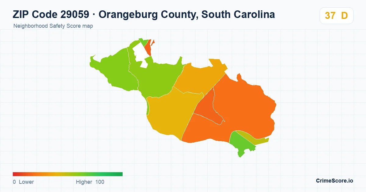 ZIP Code 29059 in Orangeburg County, South Carolina neighborhood Safety Score map