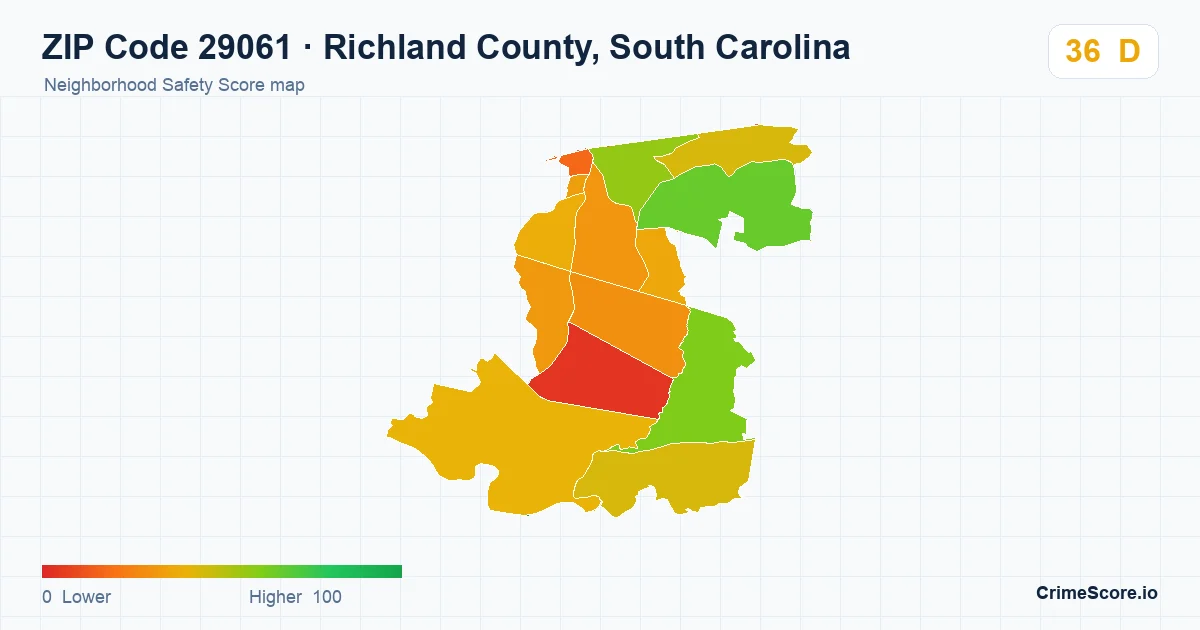 ZIP Code 29061 in Richland County, South Carolina neighborhood Safety Score map