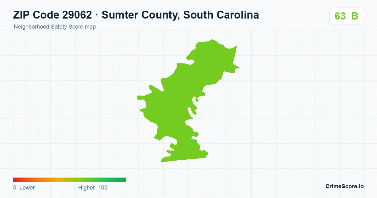 ZIP Code 29062 in Sumter County, South Carolina neighborhood Safety Score map