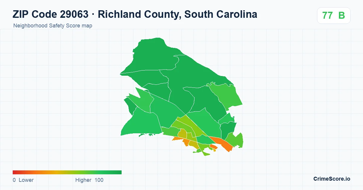 ZIP Code 29063 in Richland County, South Carolina neighborhood Safety Score map