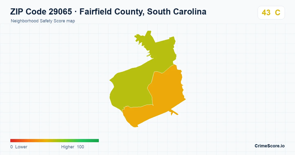 ZIP Code 29065 in Fairfield County, South Carolina neighborhood Safety Score map