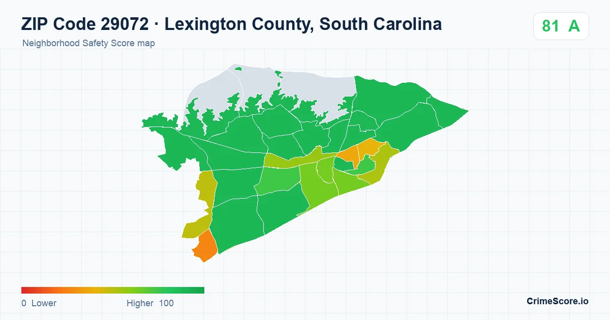 ZIP Code 29072 in Lexington County, South Carolina neighborhood Safety Score map