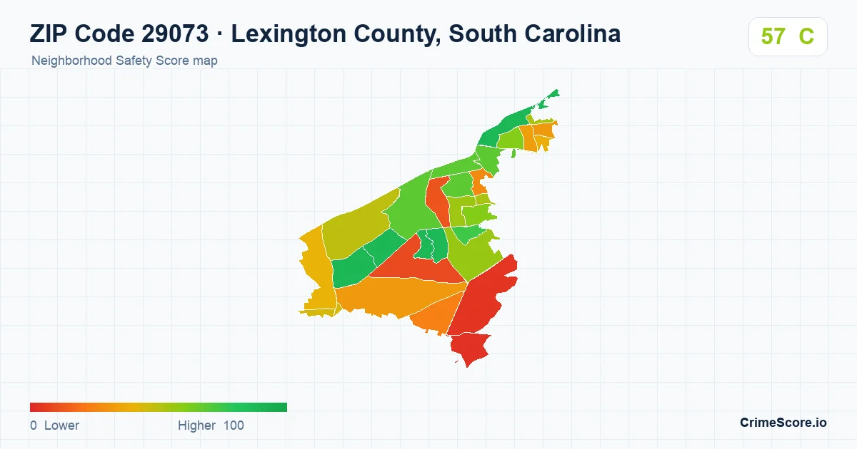 ZIP Code 29073 in Lexington County, South Carolina neighborhood Safety Score map