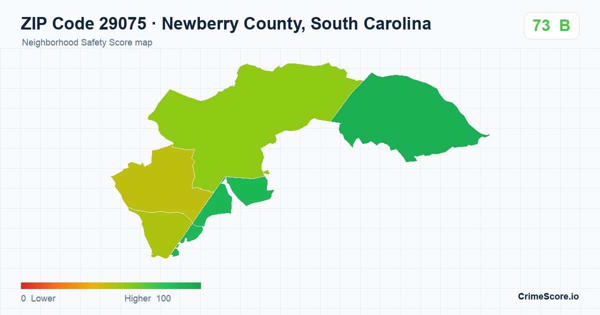ZIP Code 29075 in Newberry County, South Carolina neighborhood Safety Score map