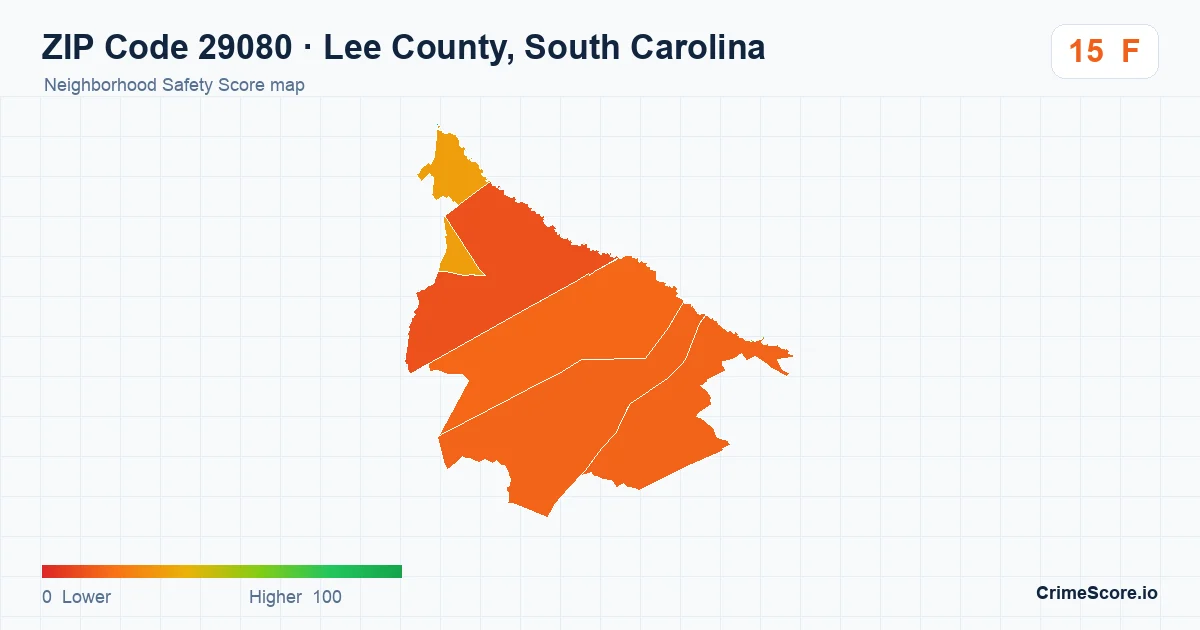ZIP Code 29080 in Lee County, South Carolina neighborhood Safety Score map