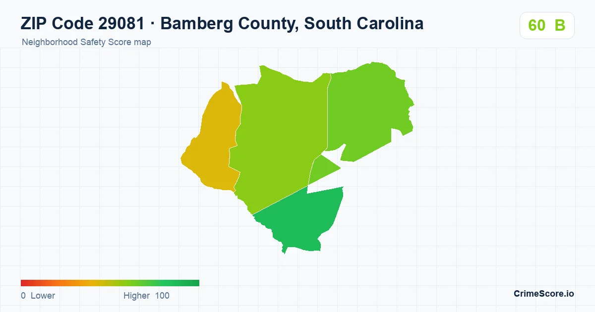 ZIP Code 29081 in Bamberg County, South Carolina neighborhood Safety Score map