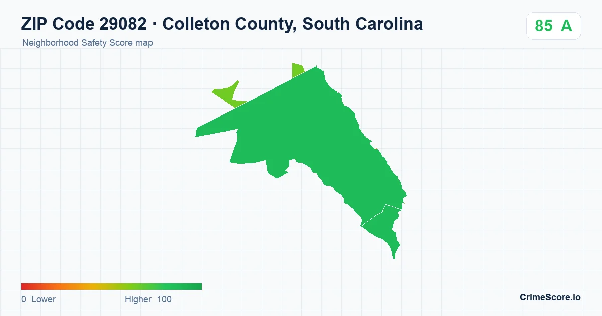 ZIP Code 29082 in Colleton County, South Carolina neighborhood Safety Score map