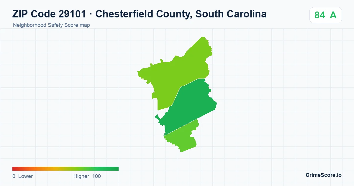 ZIP Code 29101 in Chesterfield County, South Carolina neighborhood Safety Score map