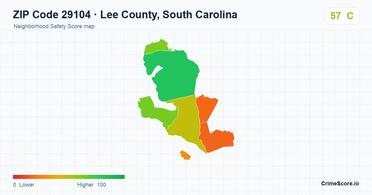 ZIP Code 29104 in Lee County, South Carolina neighborhood Safety Score map