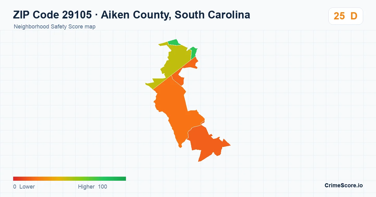 ZIP Code 29105 in Aiken County, South Carolina neighborhood Safety Score map