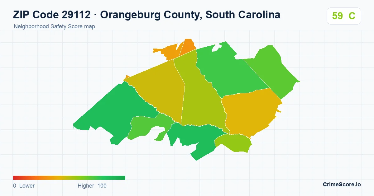 ZIP Code 29112 in Orangeburg County, South Carolina neighborhood Safety Score map