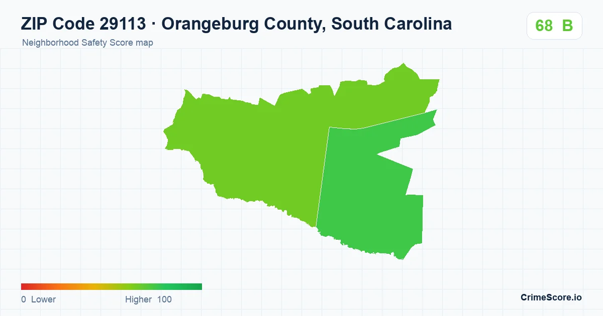 ZIP Code 29113 in Orangeburg County, South Carolina neighborhood Safety Score map