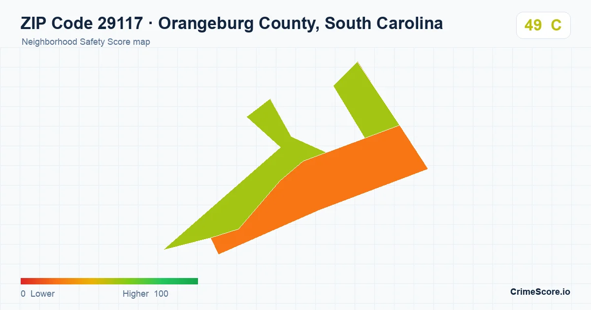 ZIP Code 29117 in Orangeburg County, South Carolina neighborhood Safety Score map