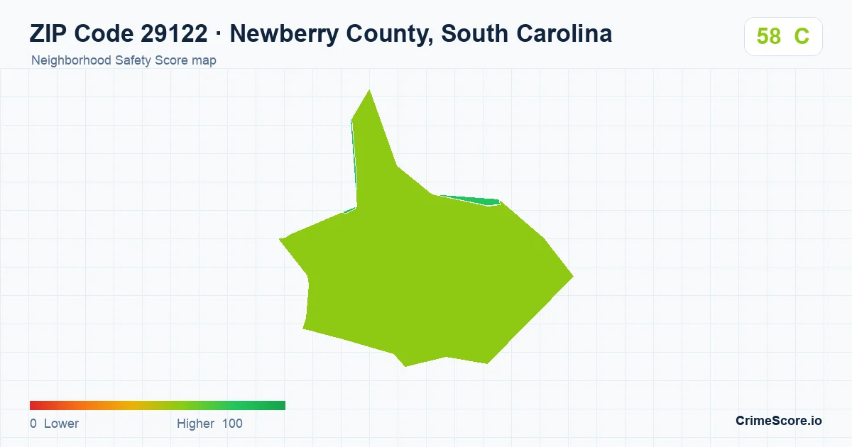 ZIP Code 29122 in Newberry County, South Carolina neighborhood Safety Score map