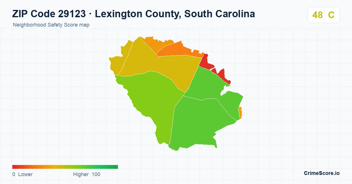 ZIP Code 29123 in Lexington County, South Carolina neighborhood Safety Score map