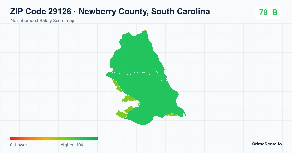 ZIP Code 29126 in Newberry County, South Carolina neighborhood Safety Score map