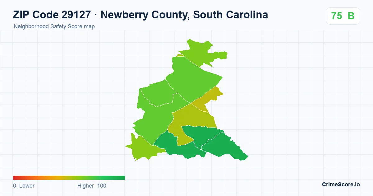 ZIP Code 29127 in Newberry County, South Carolina neighborhood Safety Score map