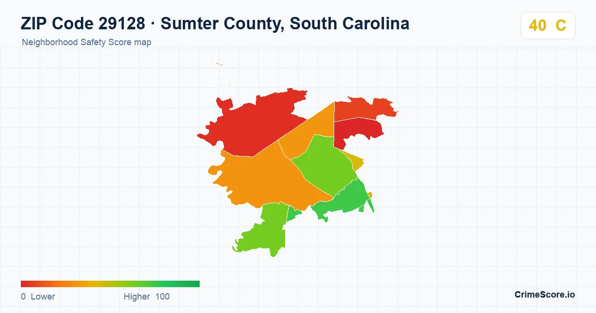ZIP Code 29128 in Sumter County, South Carolina neighborhood Safety Score map