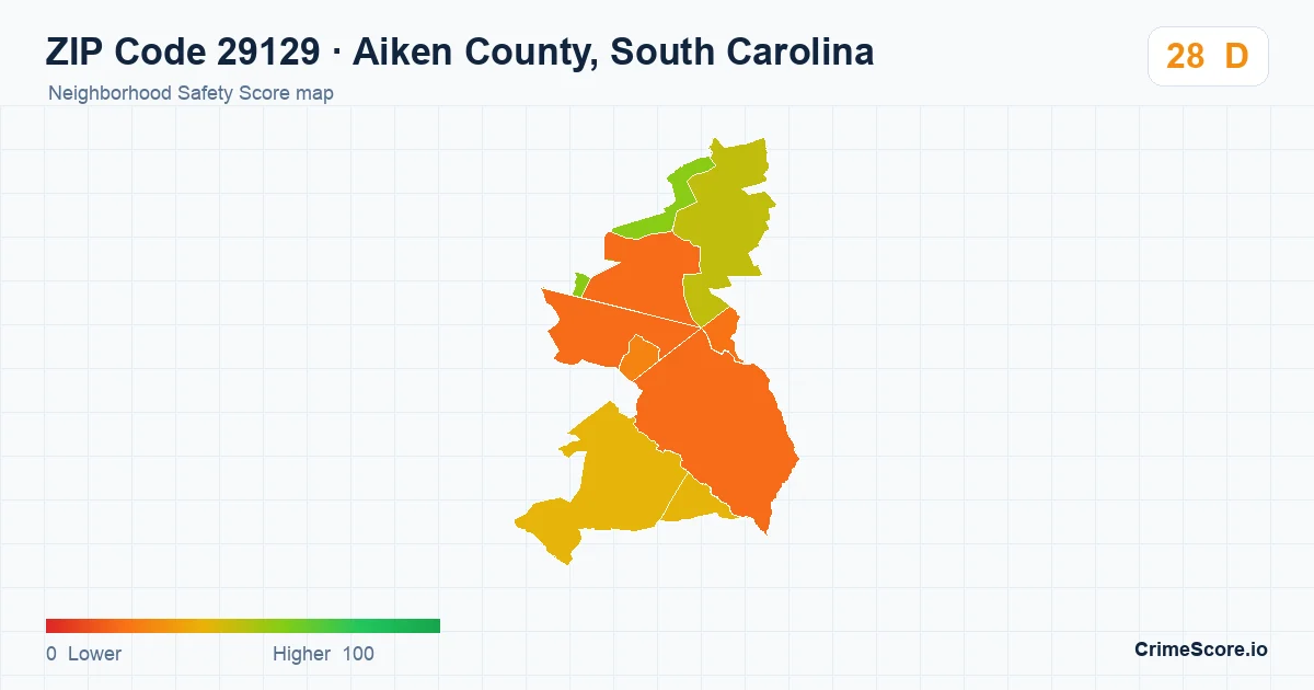 ZIP Code 29129 in Aiken County, South Carolina neighborhood Safety Score map