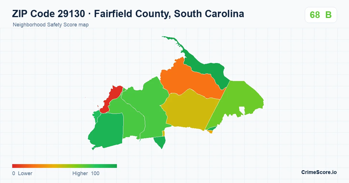 ZIP Code 29130 in Fairfield County, South Carolina neighborhood Safety Score map