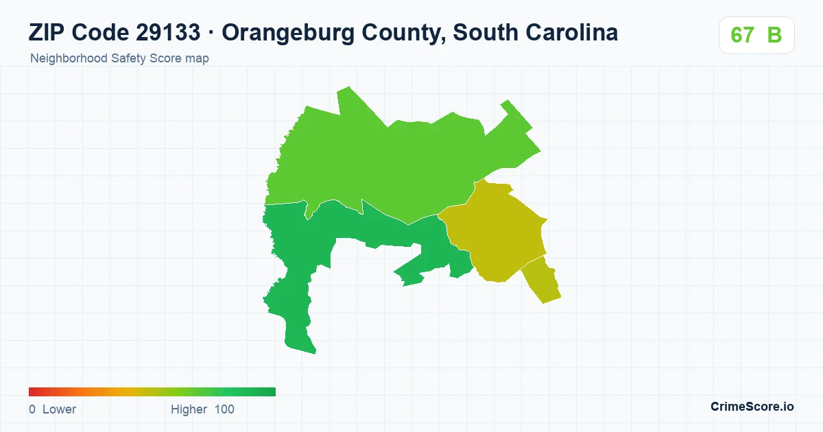 ZIP Code 29133 in Orangeburg County, South Carolina neighborhood Safety Score map