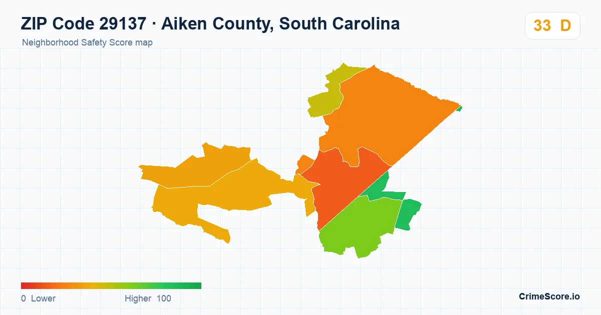 ZIP Code 29137 in Aiken County, South Carolina neighborhood Safety Score map