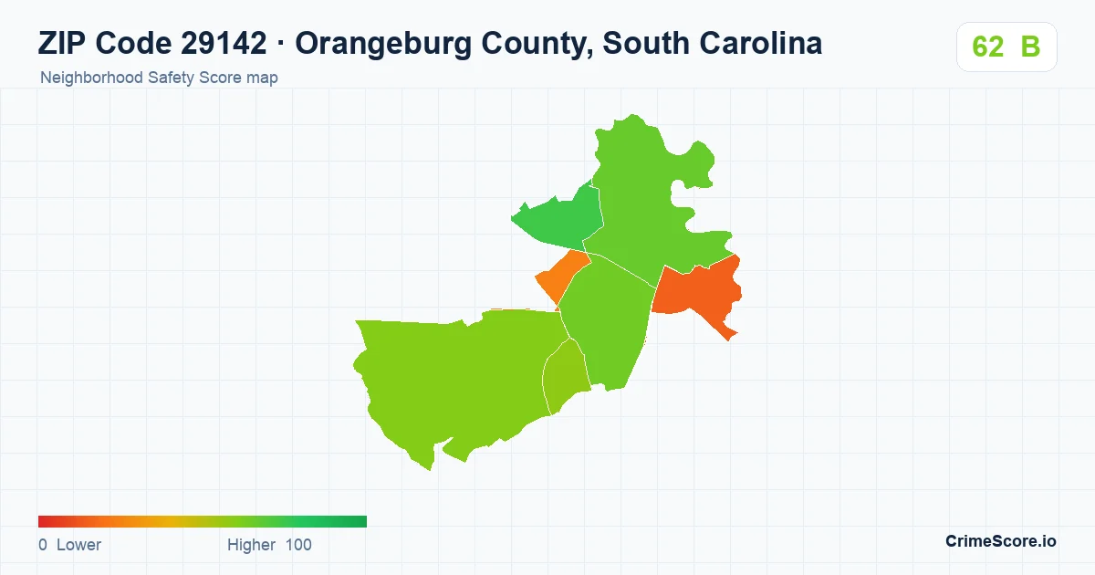 ZIP Code 29142 in Orangeburg County, South Carolina neighborhood Safety Score map