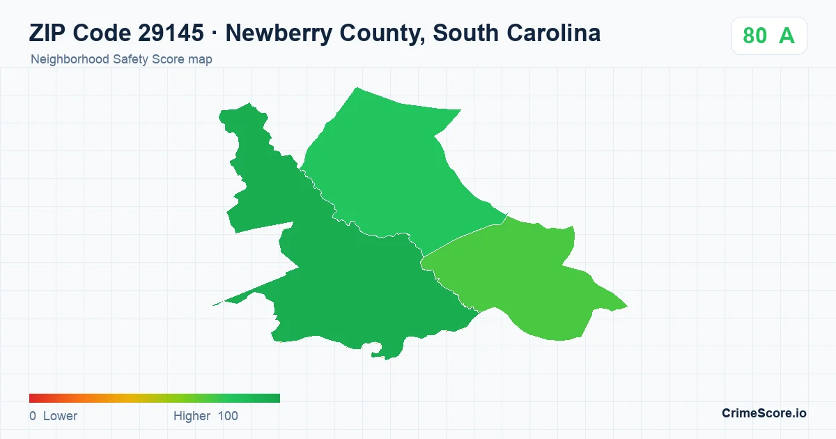 ZIP Code 29145 in Newberry County, South Carolina neighborhood Safety Score map