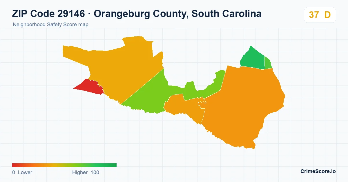 ZIP Code 29146 in Orangeburg County, South Carolina neighborhood Safety Score map