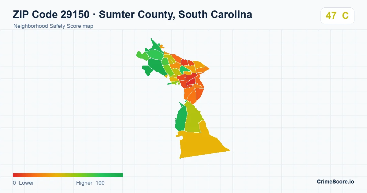ZIP Code 29150 in Sumter County, South Carolina neighborhood Safety Score map