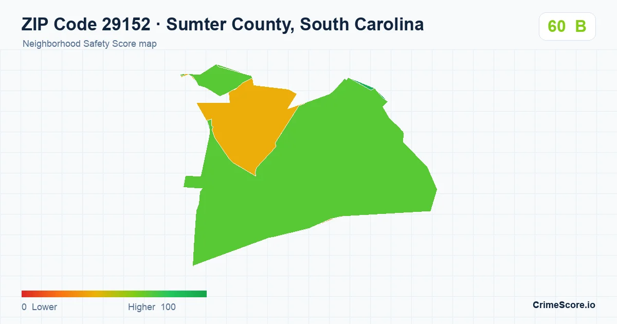 ZIP Code 29152 in Sumter County, South Carolina neighborhood Safety Score map