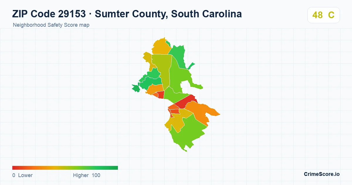 ZIP Code 29153 in Sumter County, South Carolina neighborhood Safety Score map