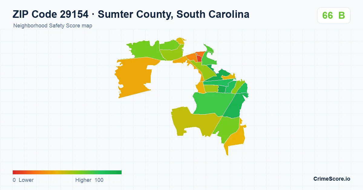 ZIP Code 29154 in Sumter County, South Carolina neighborhood Safety Score map