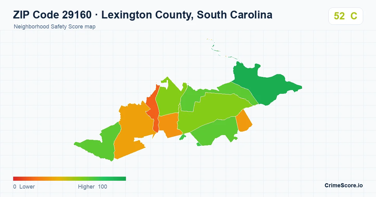 ZIP Code 29160 in Lexington County, South Carolina neighborhood Safety Score map