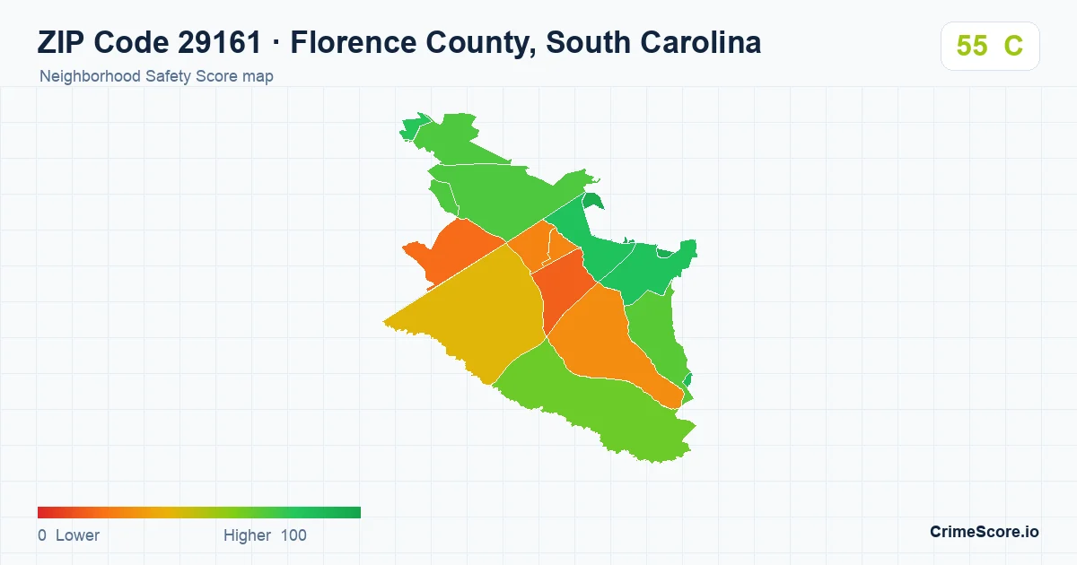 ZIP Code 29161 in Florence County, South Carolina neighborhood Safety Score map