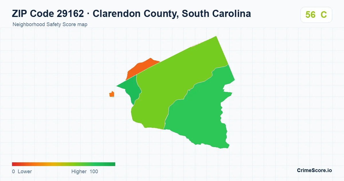 ZIP Code 29162 in Clarendon County, South Carolina neighborhood Safety Score map