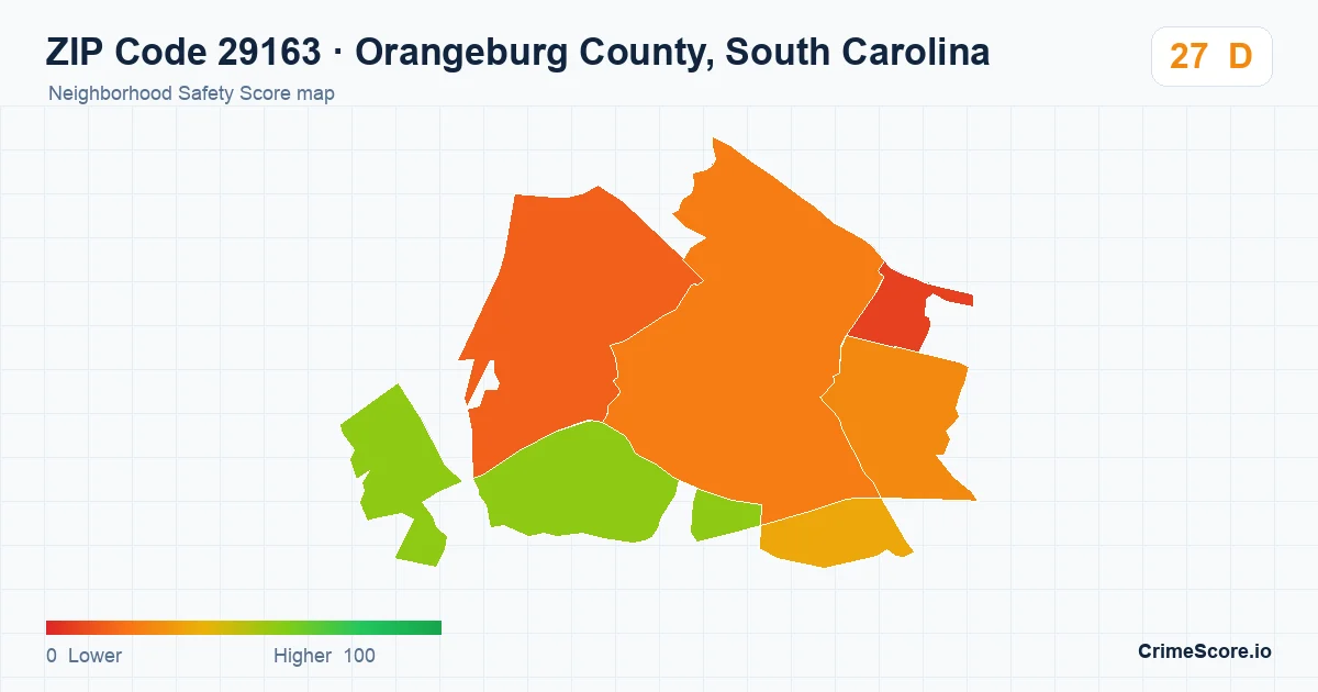 ZIP Code 29163 in Orangeburg County, South Carolina neighborhood Safety Score map