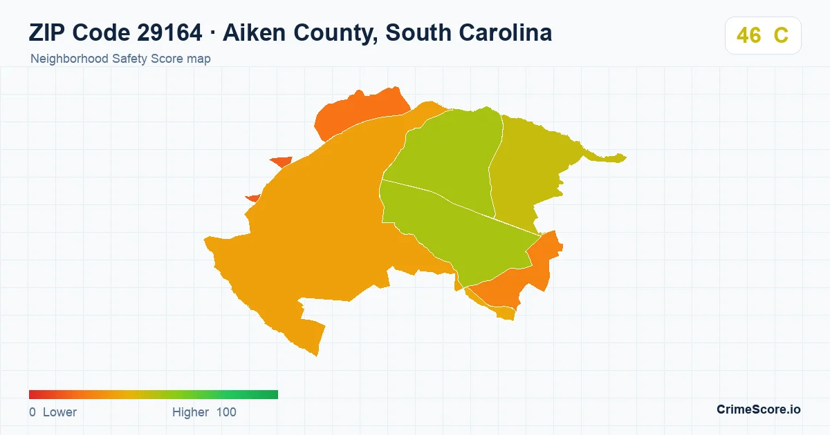 ZIP Code 29164 in Aiken County, South Carolina neighborhood Safety Score map