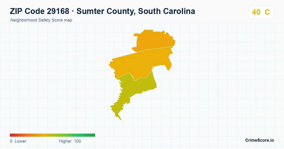 ZIP Code 29168 in Sumter County, South Carolina neighborhood Safety Score map