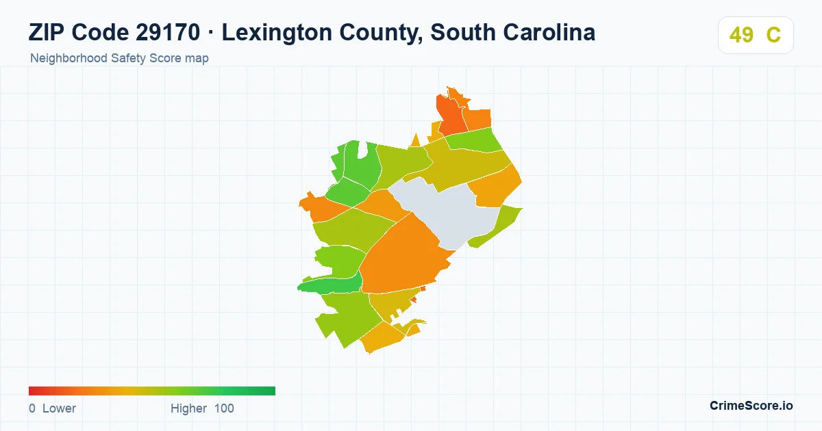 ZIP Code 29170 in Lexington County, South Carolina neighborhood Safety Score map