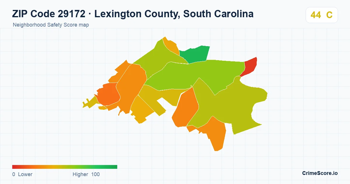 ZIP Code 29172 in Lexington County, South Carolina neighborhood Safety Score map