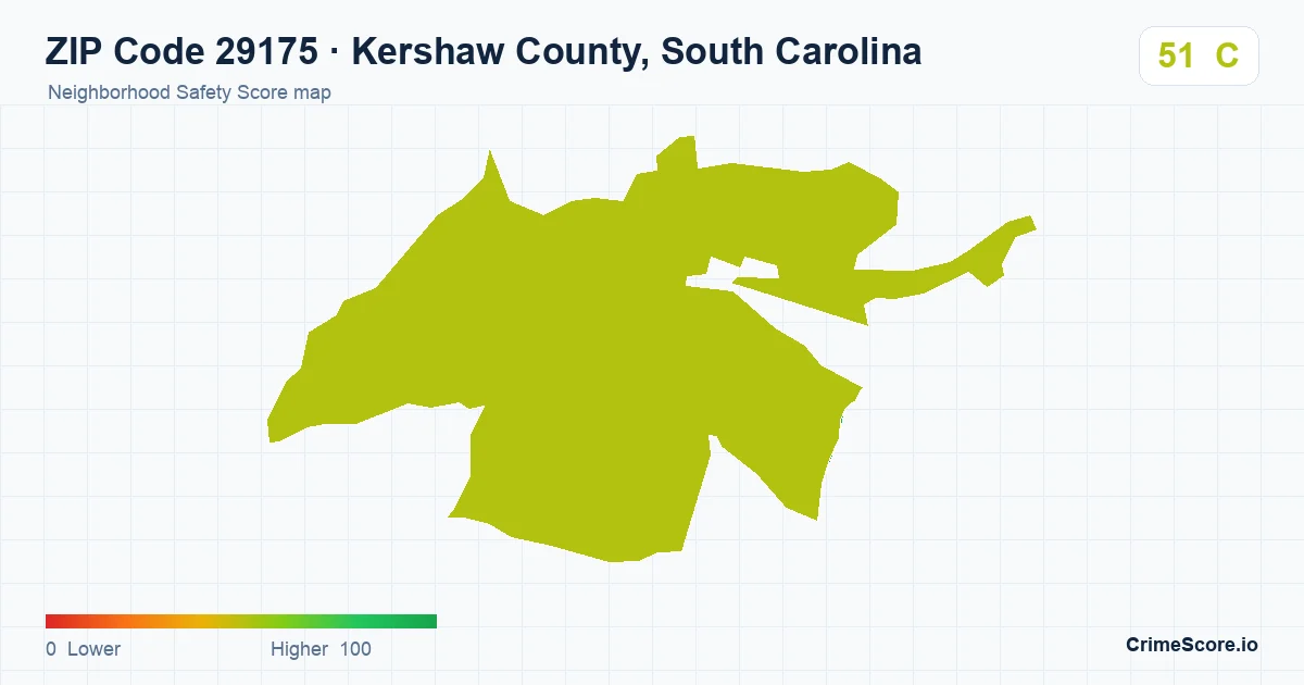ZIP Code 29175 in Kershaw County, South Carolina neighborhood Safety Score map