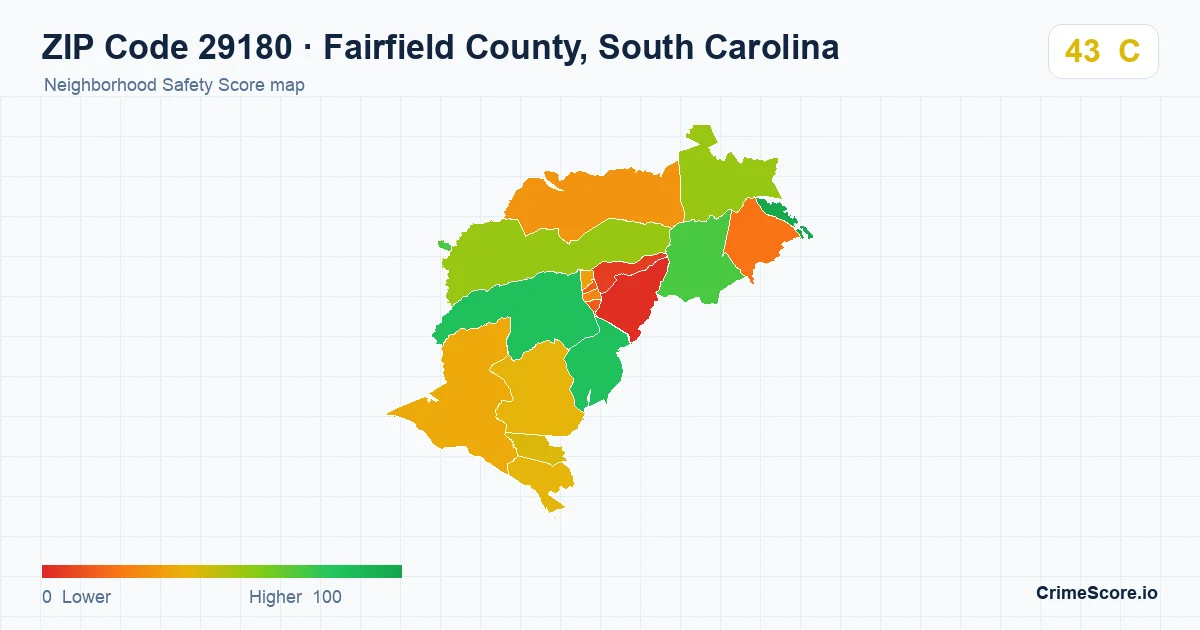 ZIP Code 29180 in Fairfield County, South Carolina neighborhood Safety Score map