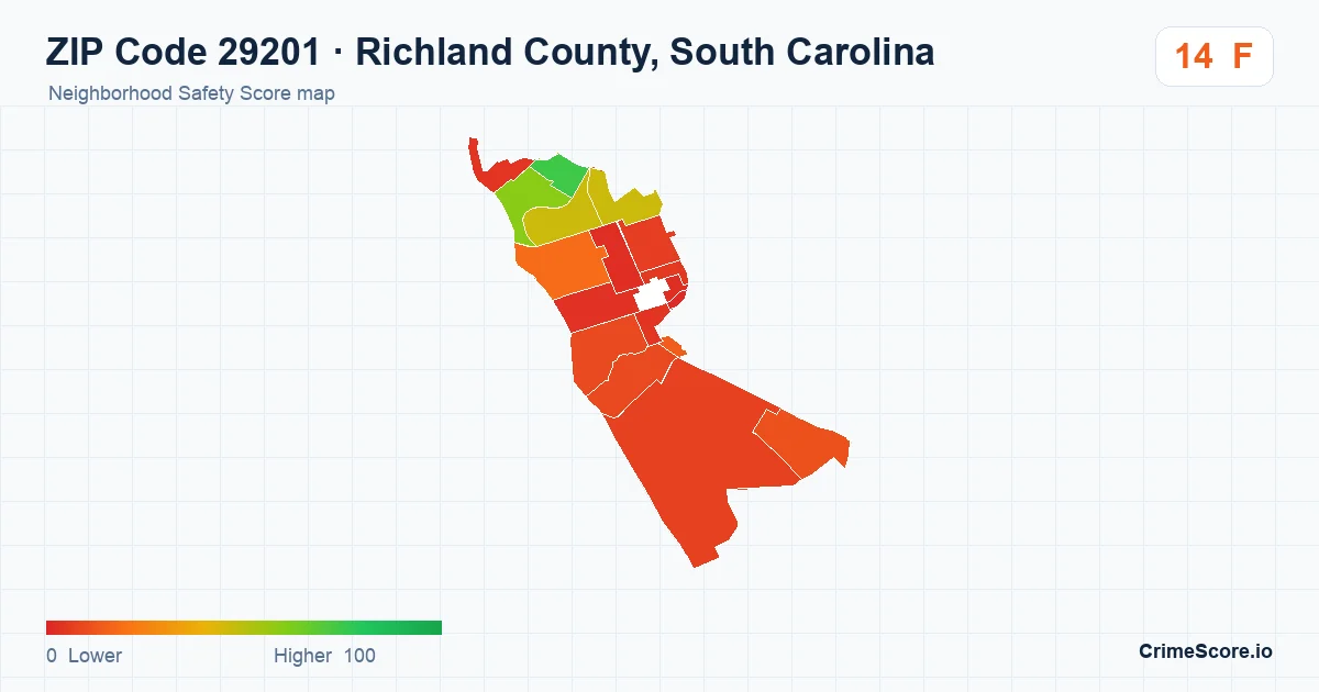 ZIP Code 29201 in Richland County, South Carolina neighborhood Safety Score map