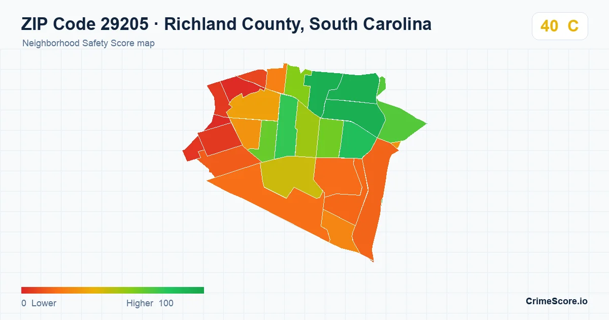 ZIP Code 29205 in Richland County, South Carolina neighborhood Safety Score map