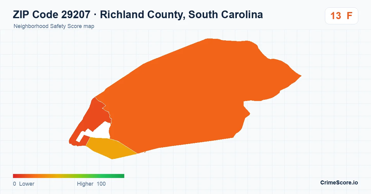 ZIP Code 29207 in Richland County, South Carolina neighborhood Safety Score map