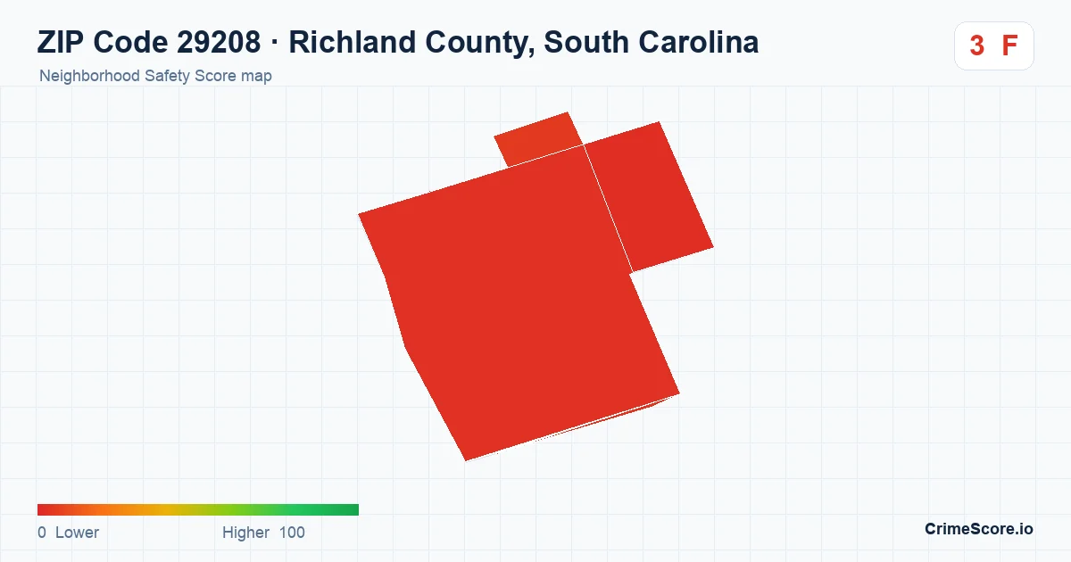 ZIP Code 29208 in Richland County, South Carolina neighborhood Safety Score map