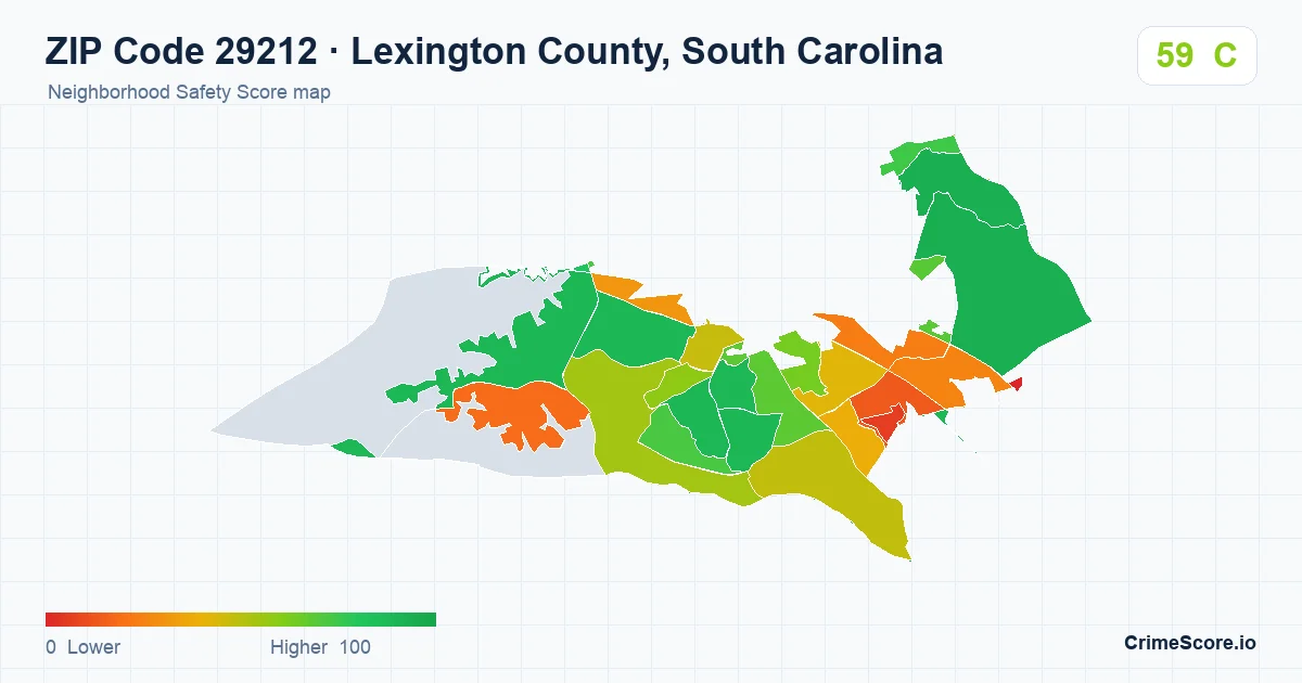 ZIP Code 29212 in Lexington County, South Carolina neighborhood Safety Score map